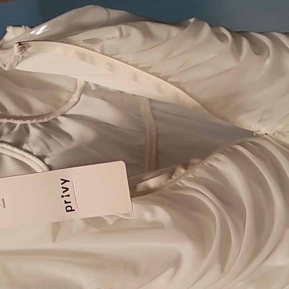 White Rushed Meshed Slit Dress - Picture 3 of 6